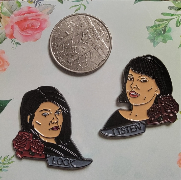 MFM My Favorite Murder Podcast Hosts Karen & Georgia True Crime Enamel Pin Set - Picture 2 of 6